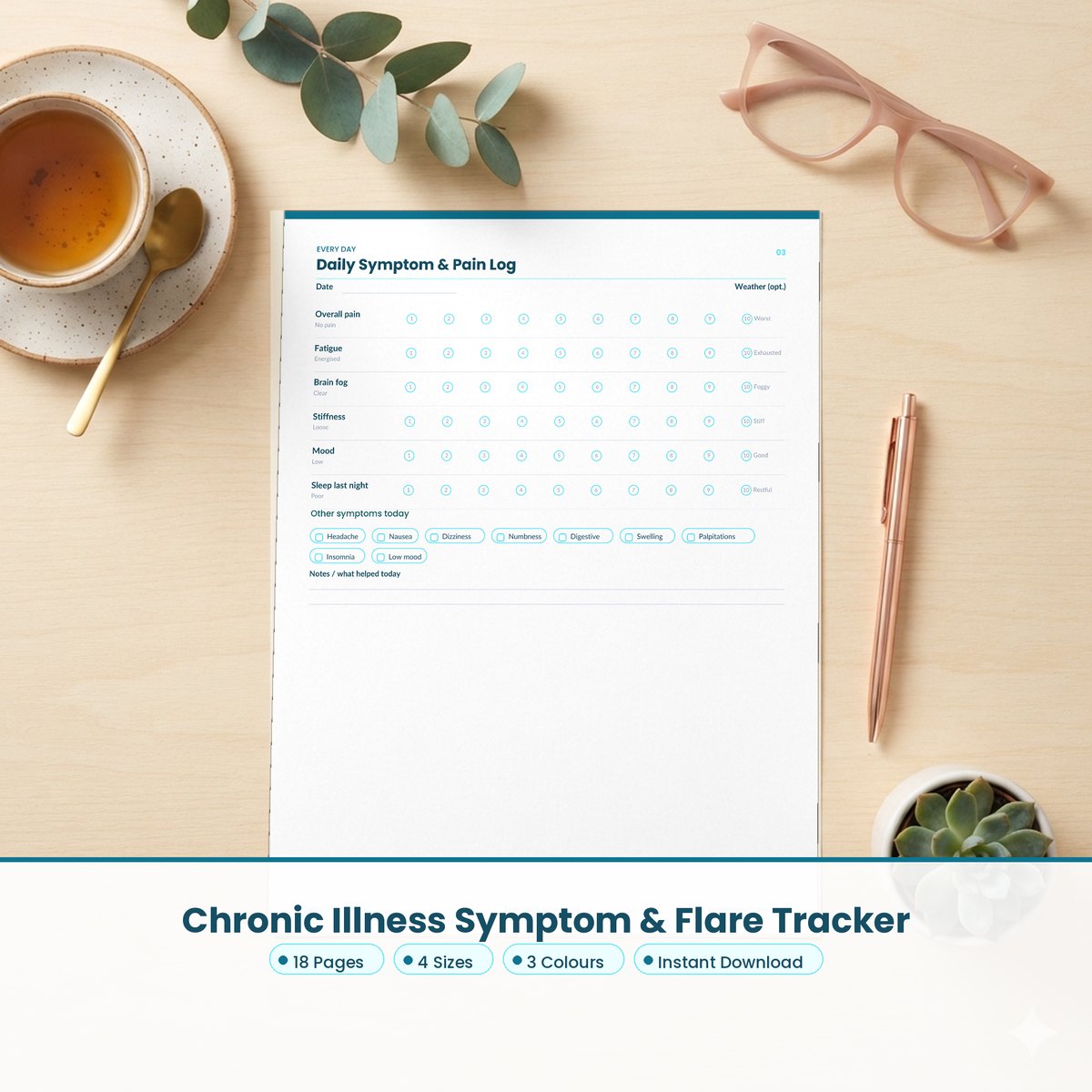 Chronic Illness Symptom & Flare Tracker printable