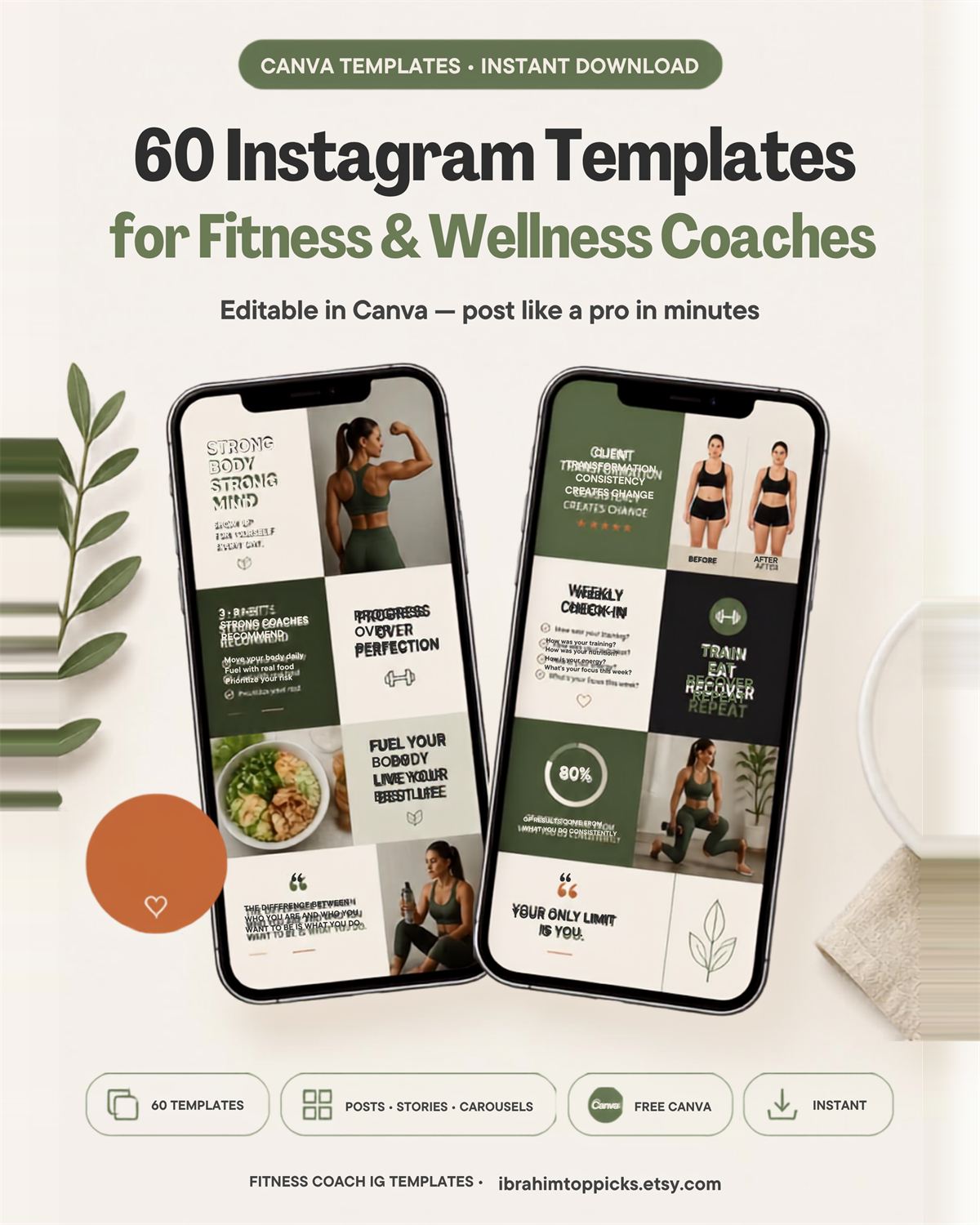 Fitness Coach Instagram Templates in Canva